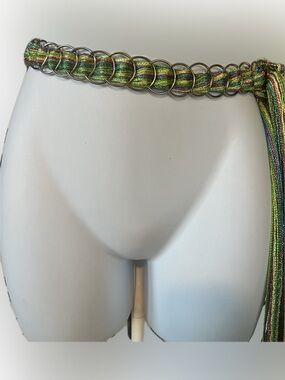 Vintage Multicolor Metallic Rainbow Silver Ring-Linked Belt with Fringe
